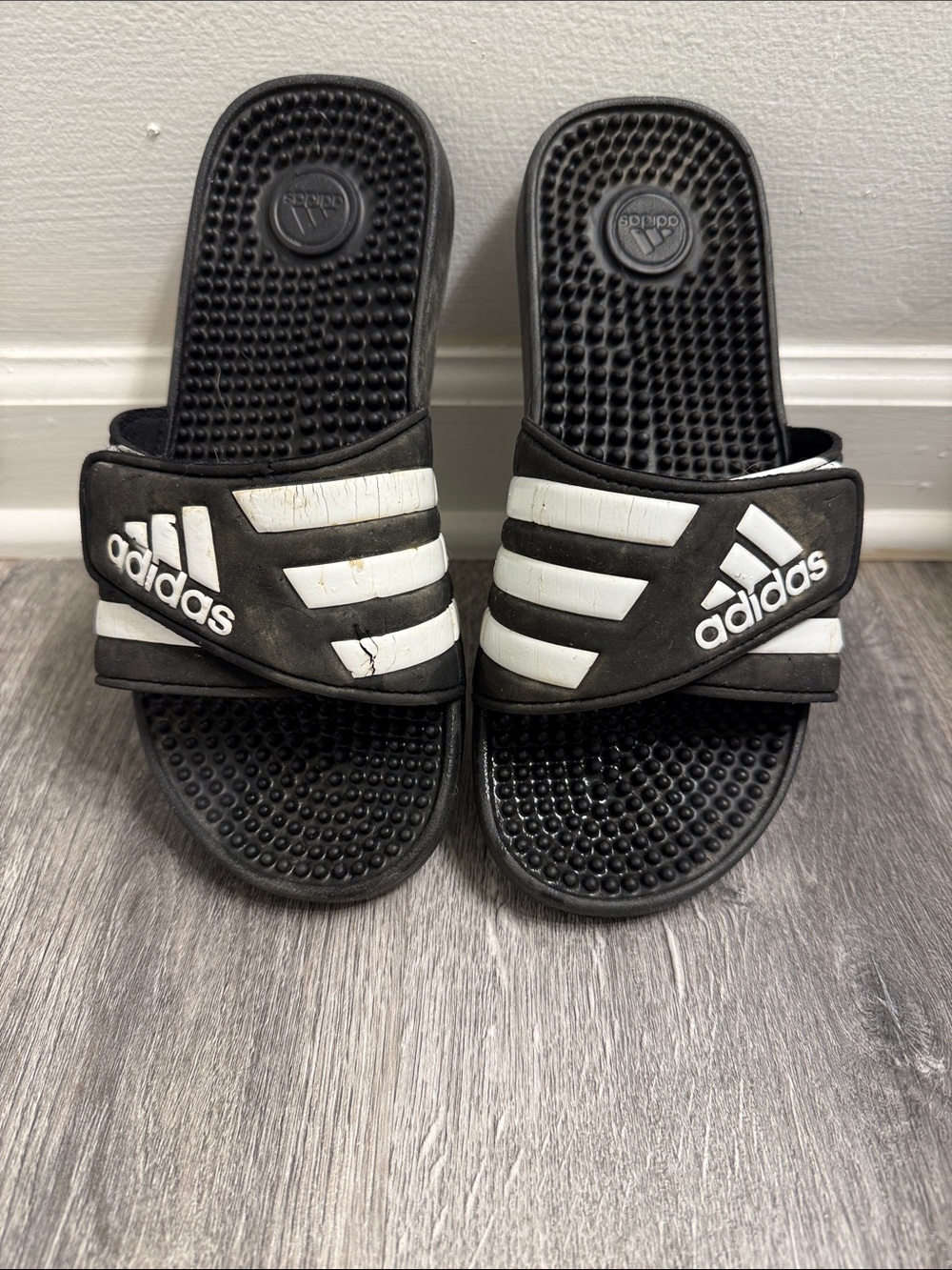 adidas Black and White Kids Slide Sandals